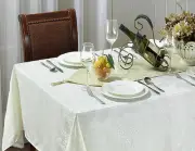 Beige Jacquard Tablecloth With Runner Set 60" x 84" Machine Washable
