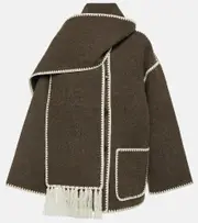 [Toteme] Toteme Embroidered wool-blend scarf jacket AU 12 brown