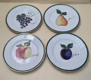 DINNERWARE:(4) Crate & Barrel china Fruits Plates /FRUITS pattern 8" 1/4 - New