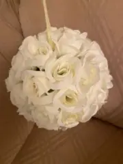10x artificial WHITE ROSE Flower Ball Hanging Pomander Wedding Kissing Balls 7"