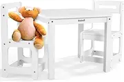 Bateso Kid Wooden Table & 2 Chair Set - Ideal for Arts & Crafts, Snack Time, Homeschooling, Homework & More, White
