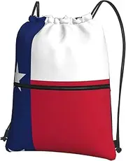 EdWal Texas State Flag Print Drawstring Backpack Gym Bags Sports Bags With Zipper Pocket For Travel Swimming Beach, Black, One Size