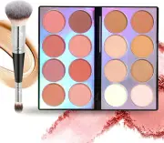 Joyeee 16 Colors Blush Contour Highlighter Makeup Palette with Brush, Blush and