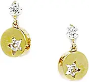 [JewelryWeb] 14k Yellow Gold CZ Simulated Diamond Star Drop Screw Back Earrings 13x7mm Stud Earring for Women