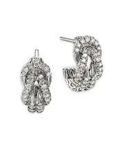 John Hardy Sterling Silver Love Knot Diamond Pave Small Half Hoop Earrings
