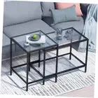 Nesting Coffee Table,Small Glass Coffee Table Set of Rectangle Black Normal