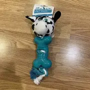 Cute Dog Toys Knotted Rope Bone Plush Tug Choose Cow Character 10.5"