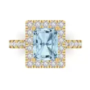 3.90 Emerald Halo Natural Aquamarine Promise Bridal Wedding Ring 14k Yellow Gold
