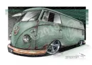 Classic KOMBI OLDS KOOL GREEN A3 FRAMED PRINT (C022)