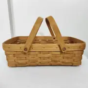 Longaberger 2005 Warm Brown Small Gathering Basket Swing Handles~PICNIC~GARDEN