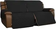 Easy-Going Oversized Loveseat Recliner Cover, Reversible Couch Cover for Double Recliner, Split Sofa Cover for Each Seat with Elastic Straps for Kids, Dogs, Pets(Oversized 2 Seater, Black/Beige)