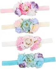 [BIUDECO] 4pcs Kids Headbands Flower Hair Bows Bandana Head Wrap Elastic Headwrap Photography Props