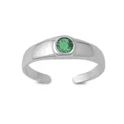Round Solitaire Simulated Green .925 Sterling Silver Toe Ring