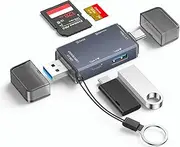 External Memory Card Readers, 6 in 1 USB 3.0 Card Reader, Aluminum Dual Connector USB C SD Card Reader Compact Flash Reader OTG Adapter Supports TF/SD/MicroSD for iPhone, Laptop,Tablet,Camera etc.