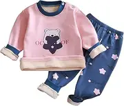 [Generic] Children's Warm Underwear Set with Fleece Thickening Men's Autumn and Winter Fleece Top Warm Pants for Baby Girls Warm Clothes Youth Track Suits Boys (E, 6-12 Months)