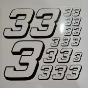White w /black #3's Racing Numbers Vinyl DecalSheet 1/10-1/12slashboxD