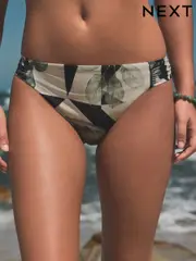 Khaki/Ecru Leaf High Leg Print Bikini Bottoms (AK1899) | $30