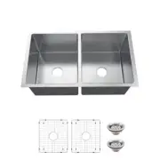 Glacier Bay Undermount Kitchen Sinks 9"Hx19"Wx9"L Double Bowl 18 Gauge Silver