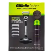 GilletteLabs Exfoliating Razor with Magnetic Stand + 4 Blade Refills + Shave Gel