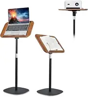 Book Stand for Reading Hands Free,Standing Bible Laptop Projector Recipe Tablet Stand for Display,Height & Flat Plate Adjustable for Podium Stand,Wooden Floor Recipe Book Holder with Clip (Wood)