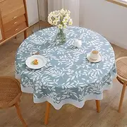 DJAPWPX Round Tablecloth with Polyester Backing Oilproof Table Cloth Waterproof Table Cloths Non Washable PVC Table Cover Decorative Tablecloth Protector for Dining Buffet Party Picnic (Leafy)