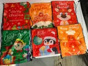 Set Of 12 Christmas Gift Bags Nylon Backpack Style Drawstring Reusable Bags