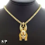 Hip Hop Egyptian Anubis Pendant w/ 1 Row Lab Diamond Tennis Choker Chain Set