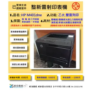 整新印表機~HP LaserJet Pro 400 M401dn 黑白雷射印表機  #彩色觸控式螢幕  加第二紙匣