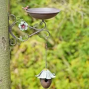 Wall Mounted Birdbath and Hanging Birdhouse Set of 2,Bird Baths for Outdoor,Metal Bird Feeder,Back Yard, Deck,Patio Garden Deco