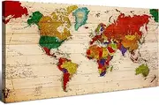 World Map Wall Art Office Wall Decor Vintage World Map Paintings Travel Map Wall Decor, Large Map of The World Canvas Prints Artwork Rustic Travel Decor for Living Room Bedroom Home Decorations 20x40"