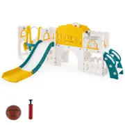 Babyjoy 10-in-1 Kids Swing & Slide Playset w/Basketball Hoop Baby Indoor Climber Yellow