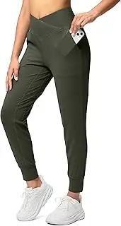 [SANTINY] Women's Joggers with Pockets Crossover Waist Yoga Pants Loose Athletic Leggings for Workout, Running, Lounge