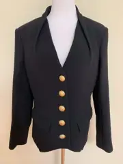 NWT Balmain Black Gold Lion Button Collarless Blazer Jacket Sz 46 US 14 $2795