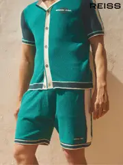 Reiss Green/White Pergola Reiss | Ché Towelling Drawstring Shorts (E08147) | $220