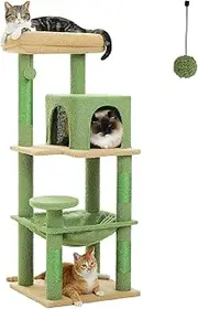 Cat Scratching Post Platform Activity Center Carpets Sofa Protector Playing House Hut Rest Cat Tree Tower(Green)