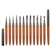 Beakey 12PCS Nail Brush Set with Snap-on Leather Bucket for Drawing Painting Sculpting
