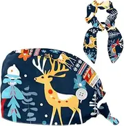[YTYVAGT] Scrub Caps Women,Scrub Hats Suitable for Women,Christmas Reindeer Birds Boho