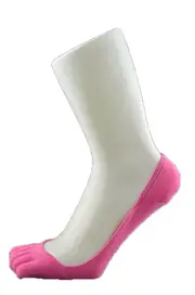 Womens Pair Invisible Anti Slip Five Toe Sock Footlets Sockettes Hot Pink
