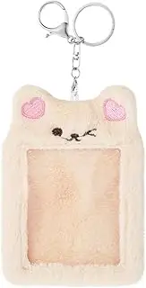 [JIEYAO] Plush Photocard Holder, Cartoon Bear Card Cover with Keychain Cute Cartoon Plush Photocard Holder Korean Style ID Card Cover Protective Case Card for Women Office and School Supplies