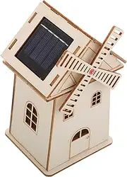 Abaodam Solar Powered Wooden Windmill Model Unfinished DIY Science Kit Vintage Ornaments for Interactive Learning Creativity Educational