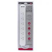 Power 6 Outlet Power Strip/2 USB Port Powerboard 1m Lead/Cord w/Surge Protection
