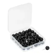 50pcs Wooden Push Pins, Thumb Tacks Decorative Round Head Steel Needle, Black