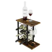 CARLA HOME Wine Rack Countertop Wooden & Metal Holder for 6 Bottles & 2 Glasses