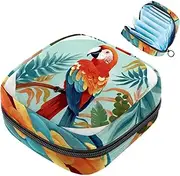 Period Bag,Sanitary Napkin Storage Bag,Bird Plant Parrot Moon,Tampon Holder for Purse