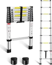 Telescoping Ladder, 8.5 FT Aluminum Collapsible Extension Ladder, 330 LBS Capacity Replace with 2 Non-Slip Feet, Portable Multi-Purpose Compact Ladder for Home, RV, Loft, Outdoor Work