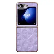 Shockproof PU+PC Phone Case For Samsung Galaxy Z Flip5 5G Grid Pattern Electroplating Mobile Cover