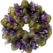 Mardi Gras Ribbon Wreath Handmade Deco Mesh