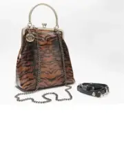 Patricia Nash Leather Novella Frame Bag Purse Extra Strap Tiger Print NIP Sealed