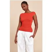 Red Sheer Soft Touch Cowl Neck Long Vest Top, Red
