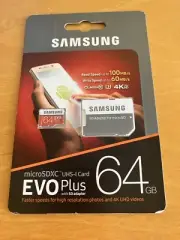 Samsung 64GB MicroSDXC EVO Plus Memory Card w. SD adapter sealed New